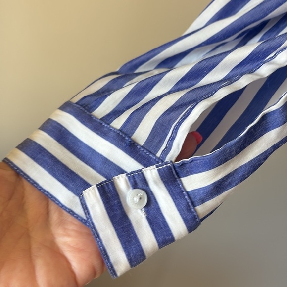 Express women’s blue and White Striped Button-Up Shirt 2 pockets tab sleeves S - Picture 5 of 14